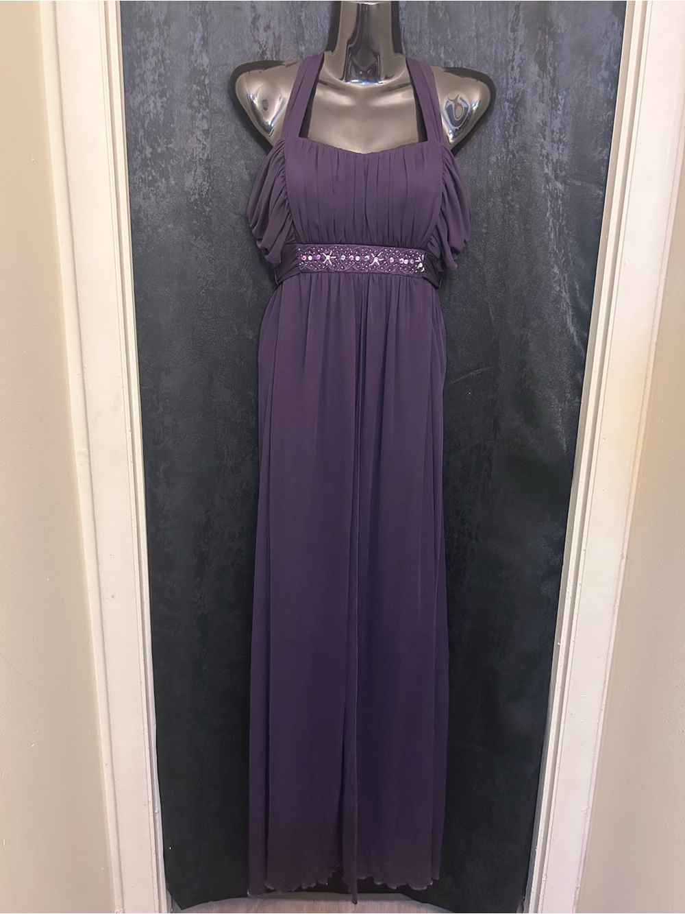 connected apparel Purple Halter Maxi Dress with Beaded Waistband